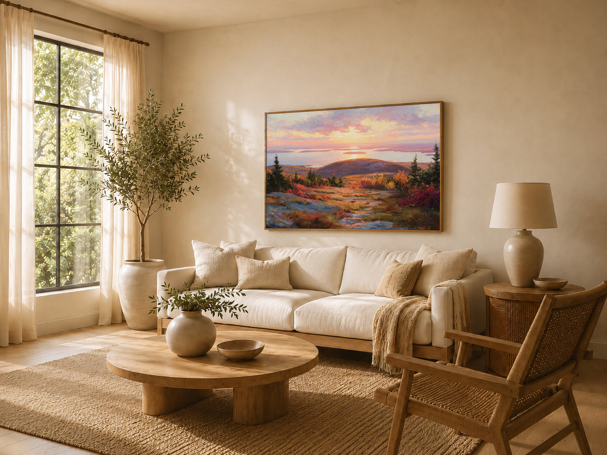 Mount Cadillac Fall Sunset Wall Art | Acadia National Park Maine Landscape Painting