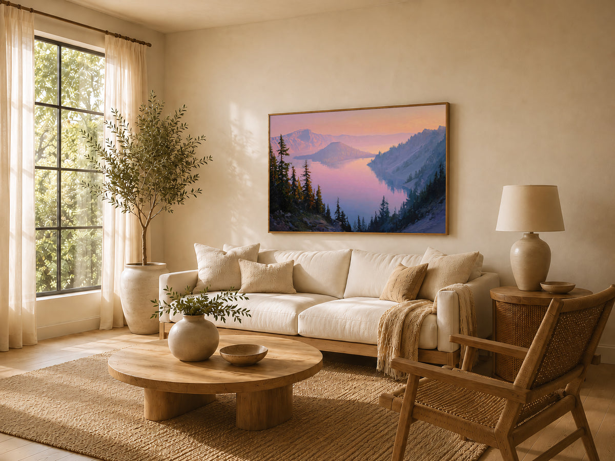 Crater Lake National Park Summer Sunrise Wall Art | Oregon Volcanic Landscape Painting