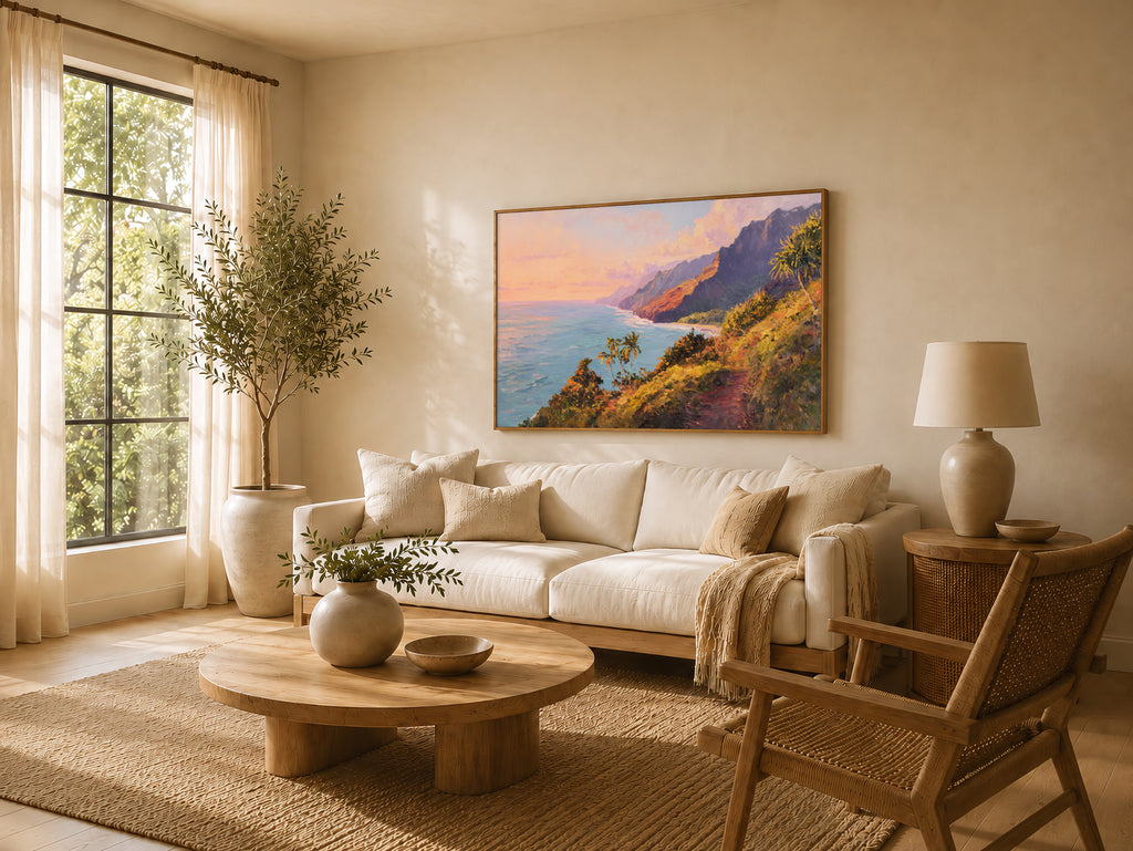 Na Pali Coast Summer Sunrise Wall Art | Hawaii Kauai Coastal Ocean Painting