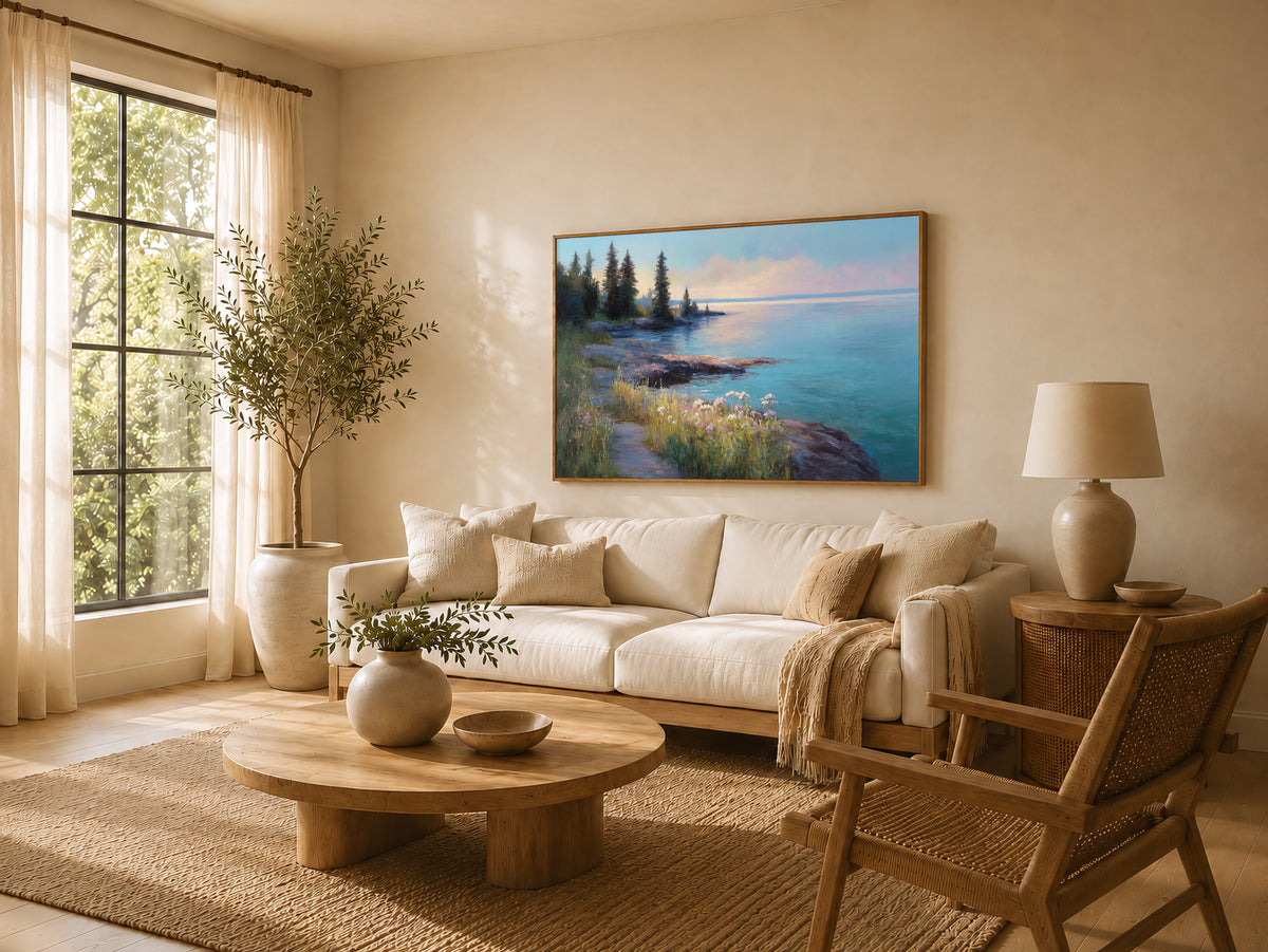 Lake Superior Spring Sunrise Wall Art | Minnesota Coastal Wildflower Painting