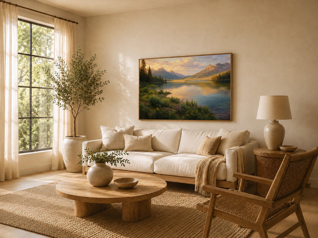 Stanley Lake Spring Sunset Wall Art | Idaho Sawtooth Mountain Landscape Painting