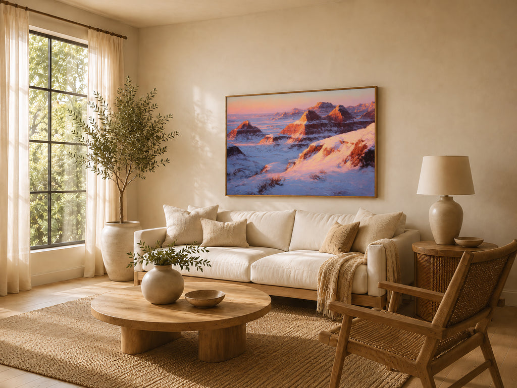 Badlands National Park Winter Sunset Wall Art | South Dakota Landscape Painting