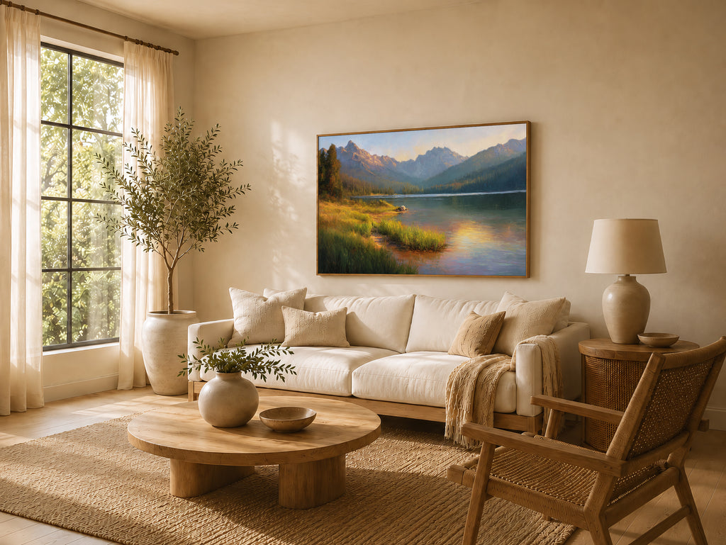 Stanley Lake Summer Sunset Wall Art | Idaho Sawtooth Mountain Landscape Painting