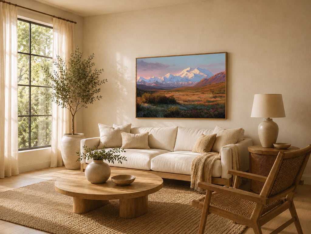 Denali National Park Spring Sunset Wall Art | Alaska Mountain Landscape Painting