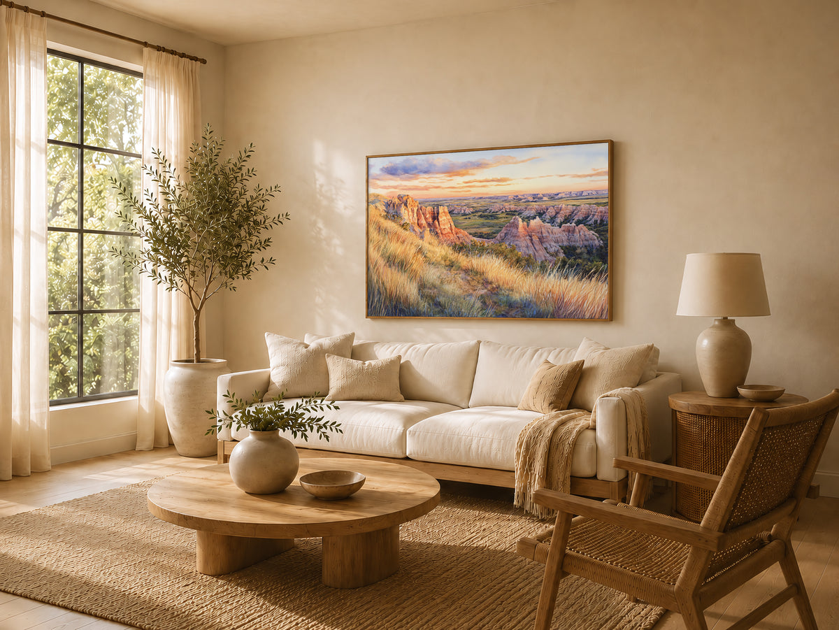 Badlands National Park Summer Sunset Wall Art | South Dakota Prairie Painting