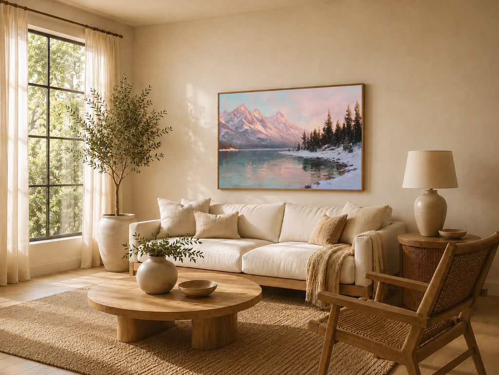 Stanley Lake Winter Sunrise Wall Art | Idaho Sawtooth Mountain Landscape Painting