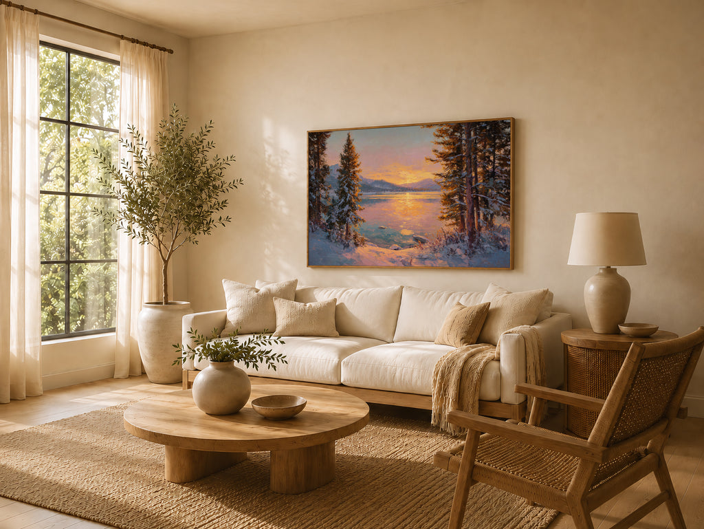 Stanley Lake Winter Sunset Wall Art | Idaho Sawtooth Mountain Landscape Painting