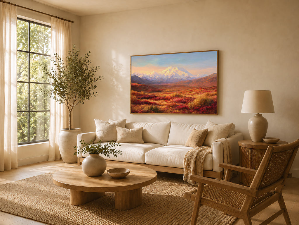 Denali National Park Fall Sunrise Wall Art | Alaska Mountain Landscape Painting