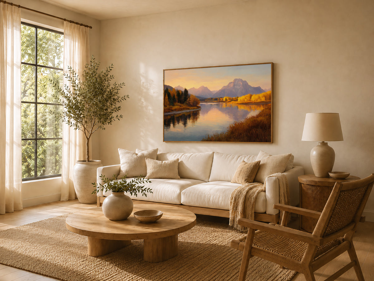 Oxbow Bend Fall Sunrise Wall Art | Grand Teton National Park Wyoming Landscape Painting