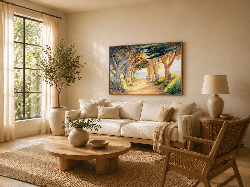 Half Moon Bay Summer Sunset Wall Art | California Cypress Tree Tunnel Painting