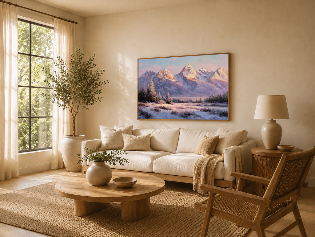 Grand Teton National Park Winter Sunset Wall Art | Wyoming Mountain Landscape Painting
