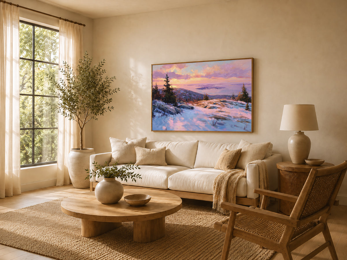 Mount Cadillac Winter Sunset Wall Art | Acadia National Park Maine Landscape Painting