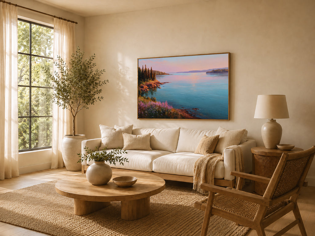 Lake Superior Spring Sunrise Wall Art | Minnesota Lakeside Wildflower Painting