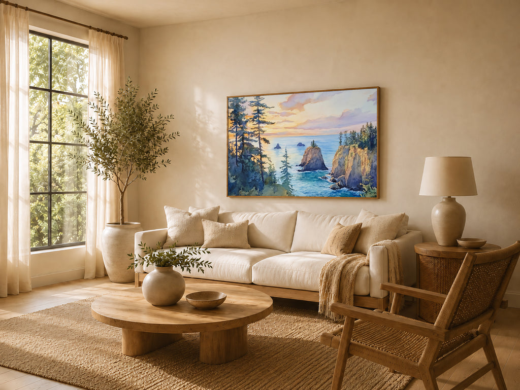 Oregon Coast Summer Sunset Wall Art | Pacific Northwest Coastal Landscape Painting