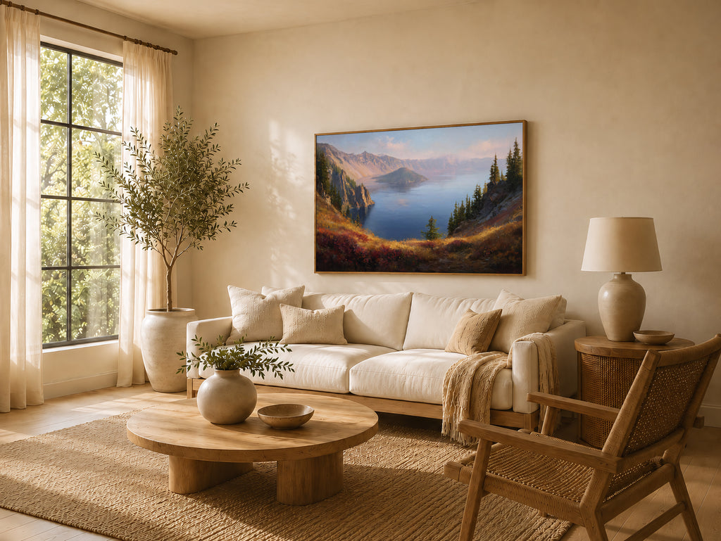 Crater Lake National Park Fall Sunrise Wall Art | Oregon Volcanic Landscape Painting