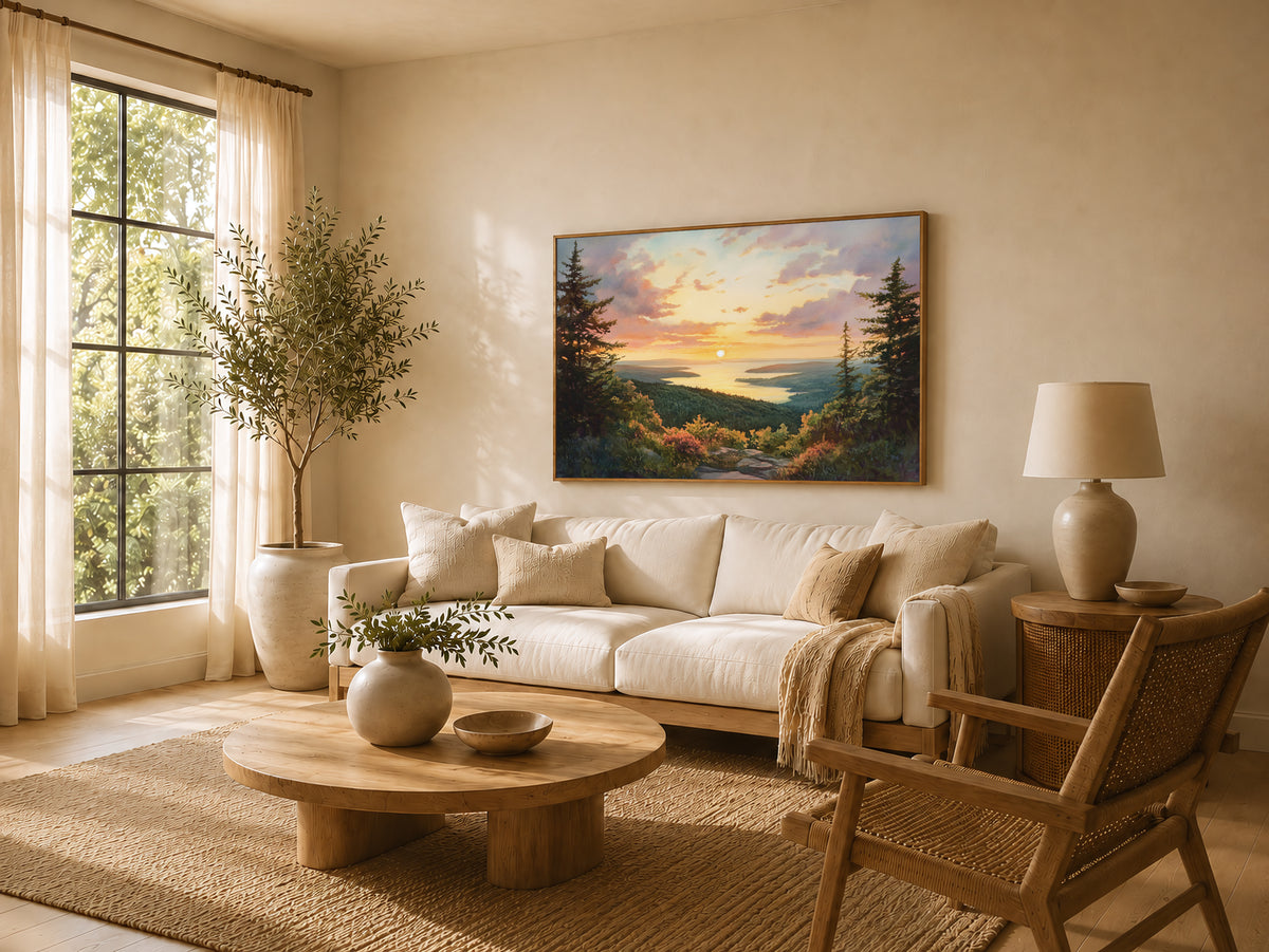 Cadillac Mountain Summer Sunset Wall Art | Acadia National Park Maine Coastal Painting