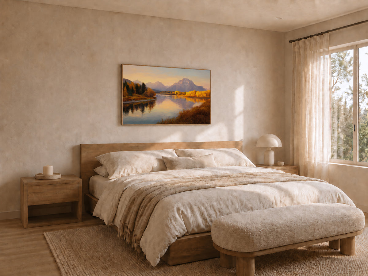 Oxbow Bend Fall Sunrise Wall Art | Grand Teton National Park Wyoming Landscape Painting