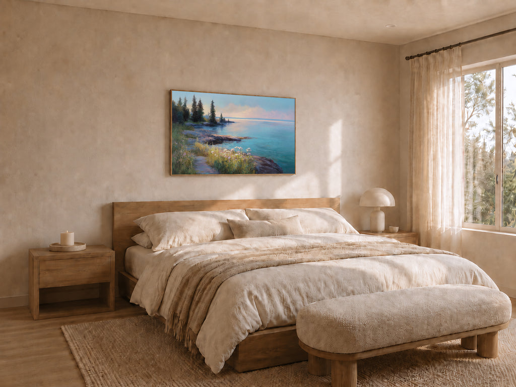 Lake Superior Spring Sunrise Wall Art | Minnesota Coastal Wildflower Painting