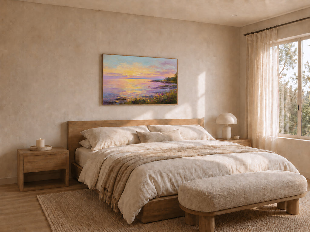 Lake Superior Spring Sunset Wall Art | Minnesota Coastal Wildflower Painting