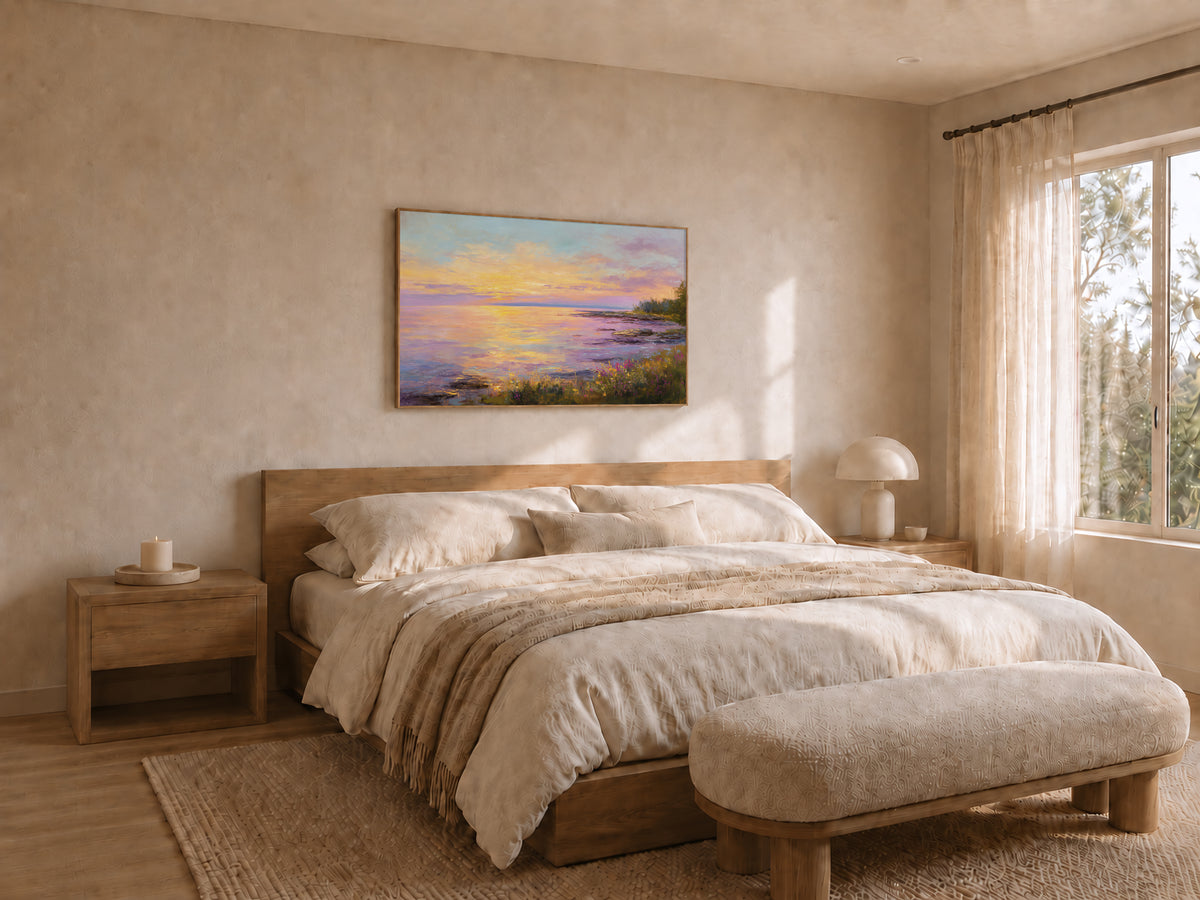 Lake Superior Spring Sunset Wall Art | Minnesota Coastal Wildflower Painting