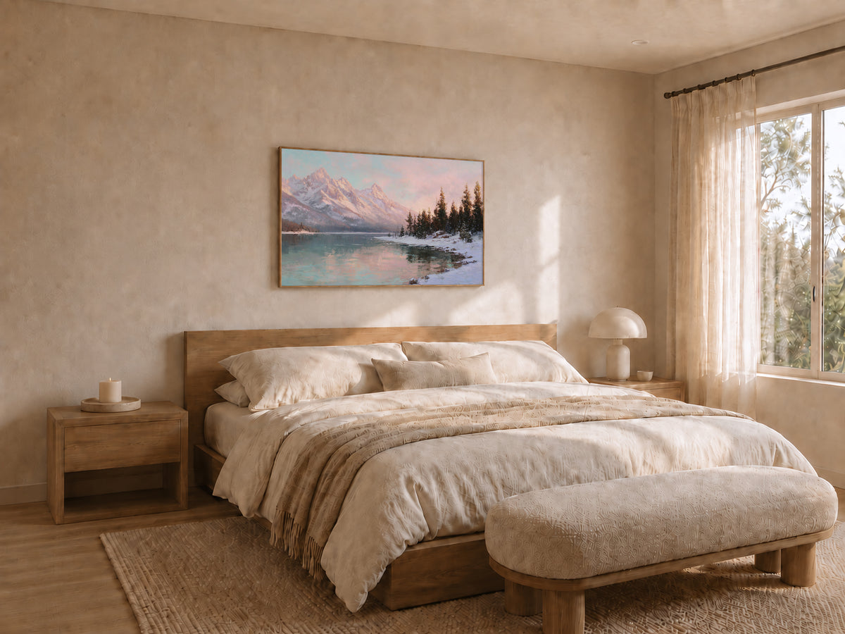 Stanley Lake Winter Sunrise Wall Art | Idaho Sawtooth Mountain Landscape Painting