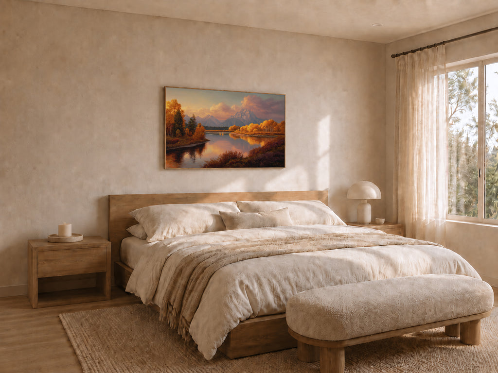 Oxbow Bend Fall Sunset Wall Art | Grand Teton National Park Wyoming Landscape Painting