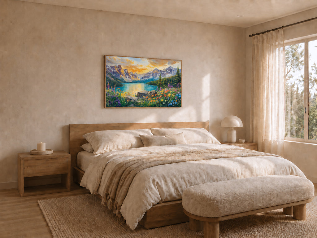 Moraine Lake Spring Sunset Wall Art | Banff National Park Canada Lakeside Painting