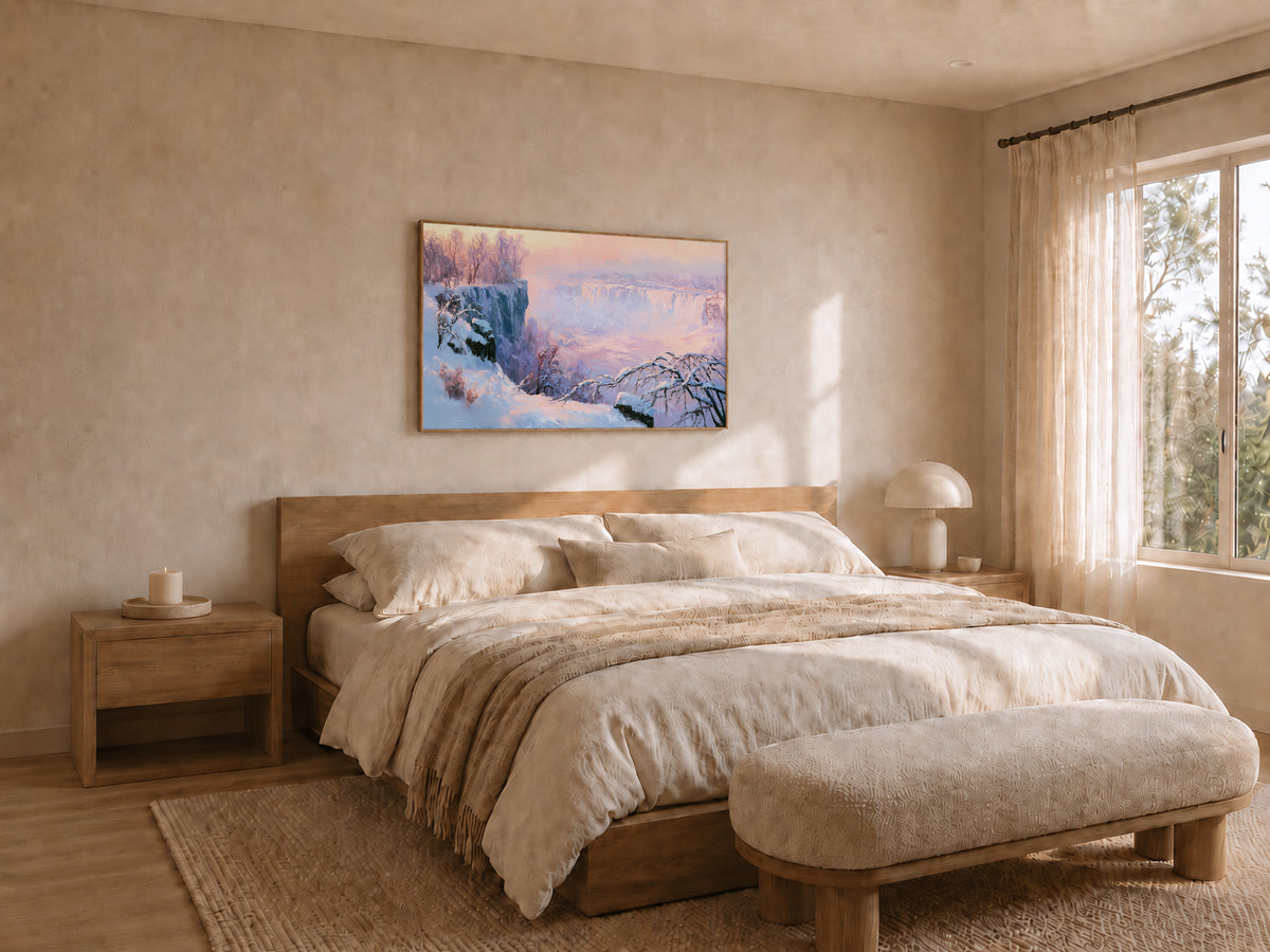 Niagara Falls Winter Sunset Wall Art | Canada New York Landscape Painting