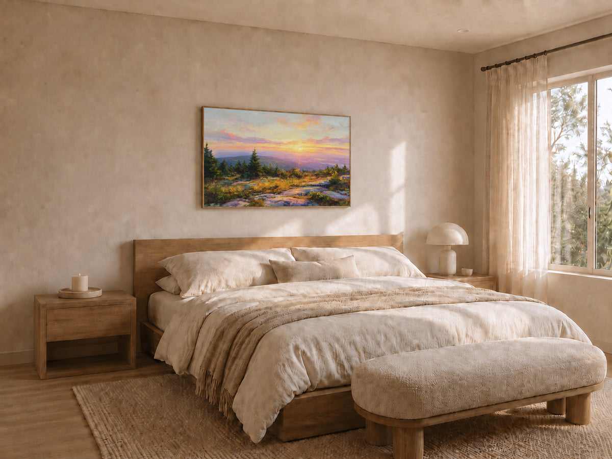 Mount Cadillac Summer Sunset Wall Art | Acadia National Park Maine Landscape Painting