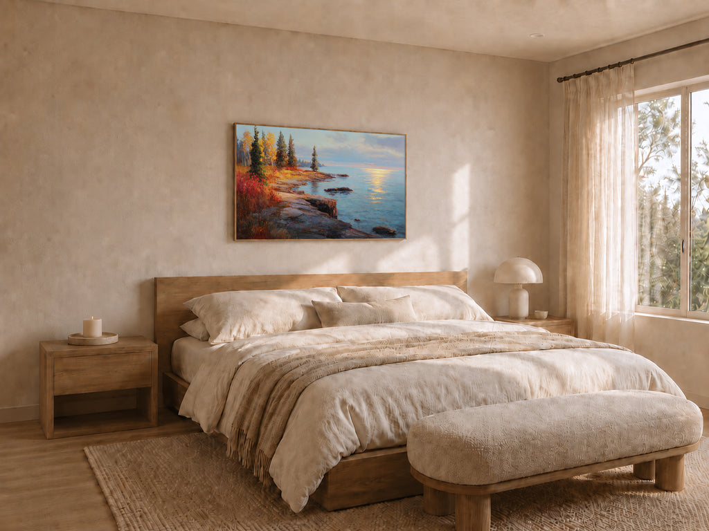 Lake Superior Fall Sunrise Wall Art | Minnesota Coastal Fall Foliage Painting