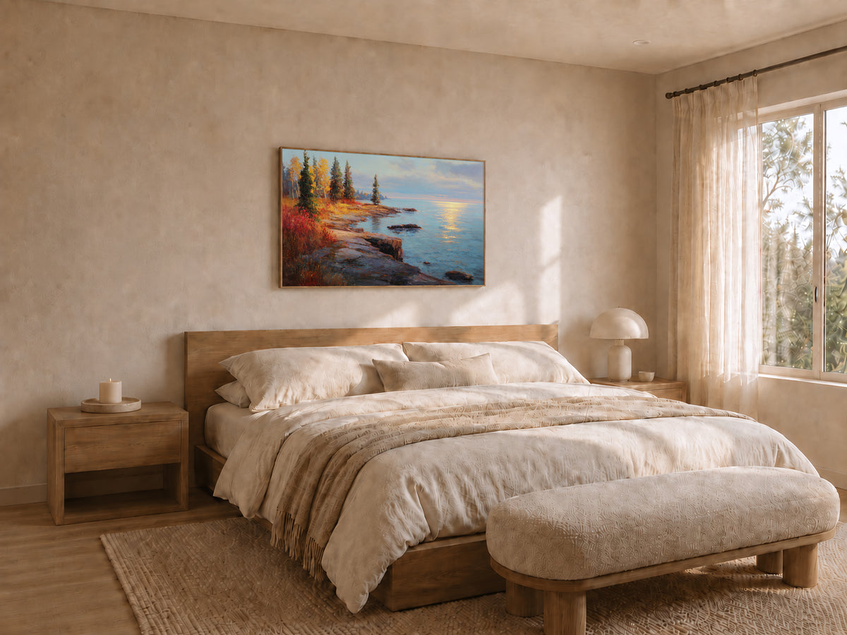 Lake Superior Fall Sunrise Wall Art | Minnesota Coastal Fall Foliage Painting