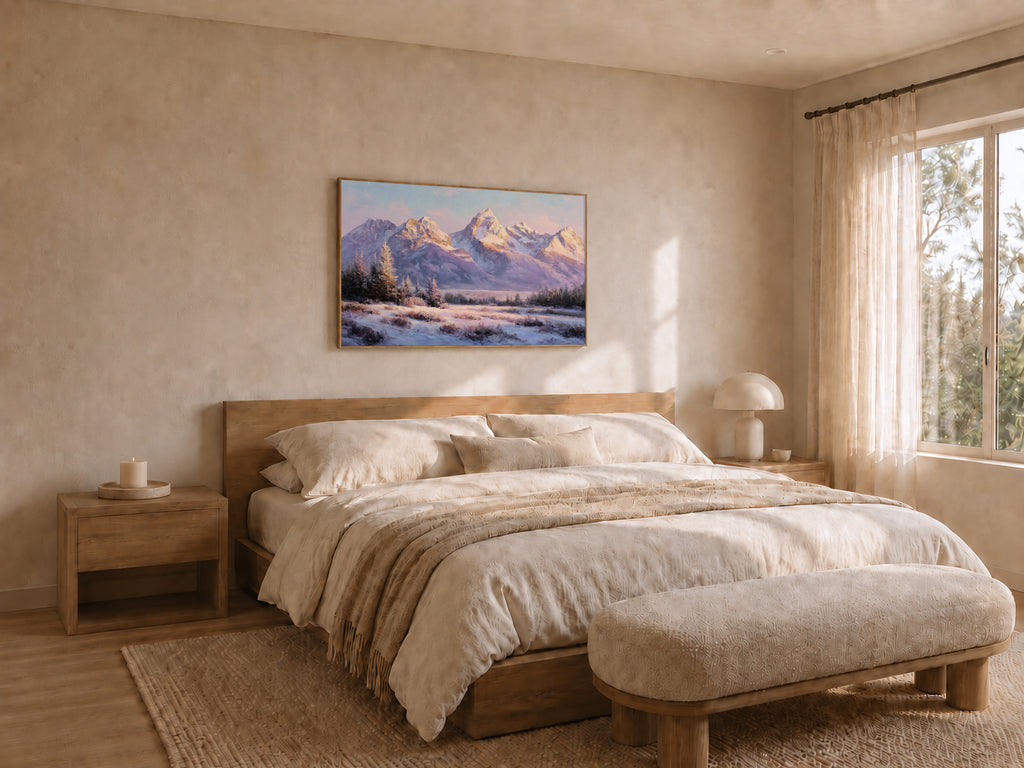 Grand Teton National Park Winter Sunset Wall Art | Wyoming Mountain Landscape Painting