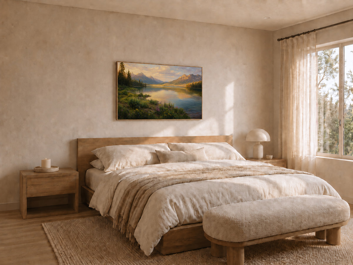 Stanley Lake Spring Sunset Wall Art | Idaho Sawtooth Mountain Landscape Painting