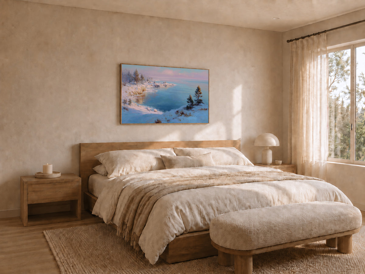 Lake Superior Winter Sunrise Wall Art | Minnesota Lakeside Landscape Painting