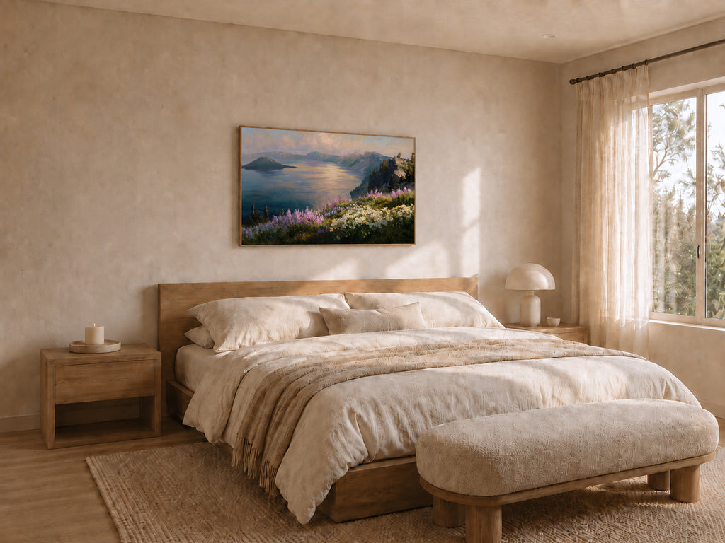 Crater Lake National Park Spring Sunrise Wall Art | Oregon Volcanic Landscape Painting