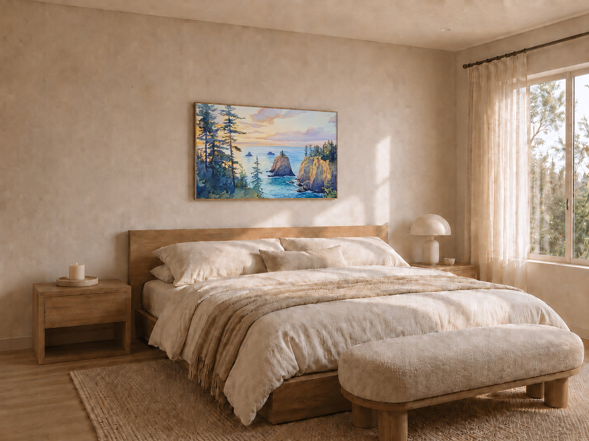 Oregon Coast Summer Sunset Wall Art | Pacific Northwest Coastal Landscape Painting