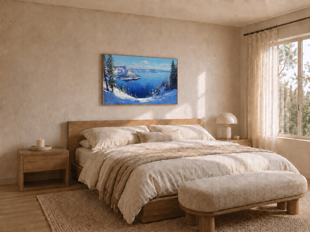 Crater Lake National Park Winter Wall Art | Oregon Volcanic Landscape Painting