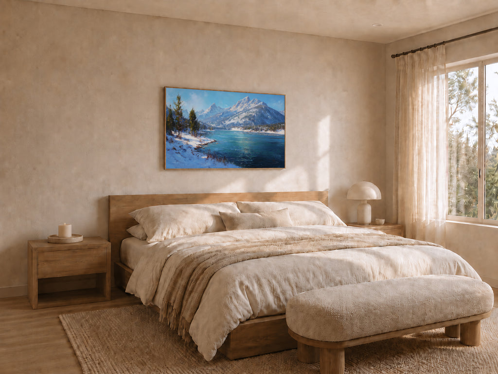 Stanley Lake Winter Wall Art | Idaho Sawtooth Mountain Landscape Painting