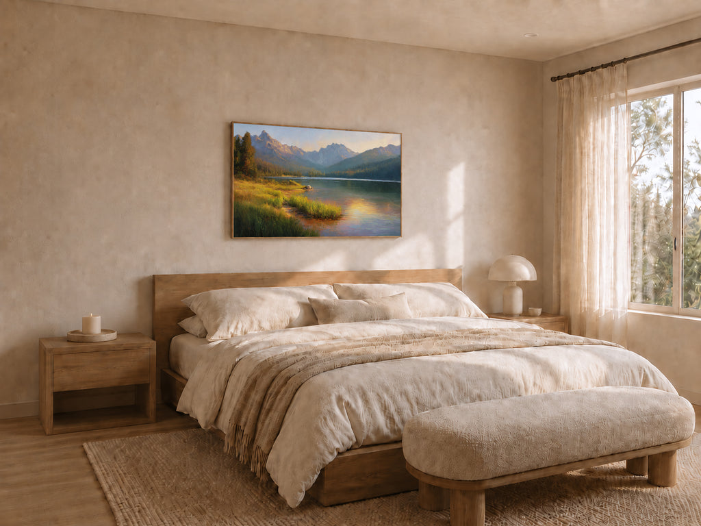 Stanley Lake Summer Sunset Wall Art | Idaho Sawtooth Mountain Landscape Painting
