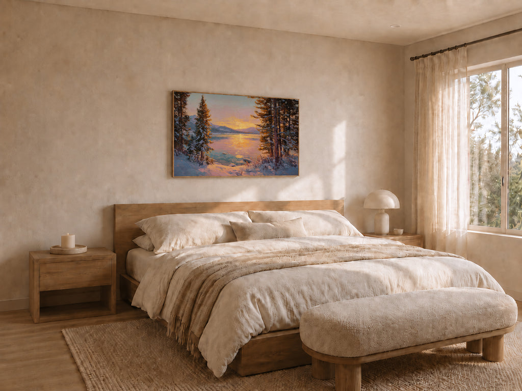 Stanley Lake Winter Sunset Wall Art | Idaho Sawtooth Mountain Landscape Painting