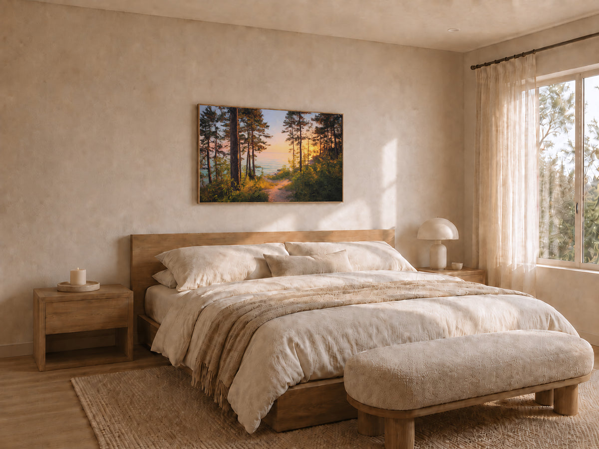 Lake Michigan Summer Sunset Wall Art | Midwest Shoreline Landscape Painting