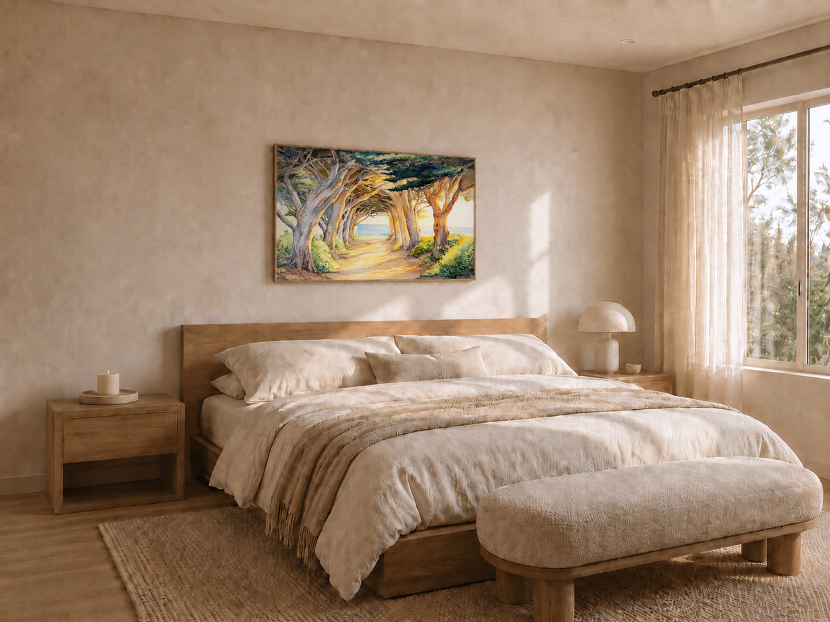 Half Moon Bay Summer Sunset Wall Art | California Cypress Tree Tunnel Painting
