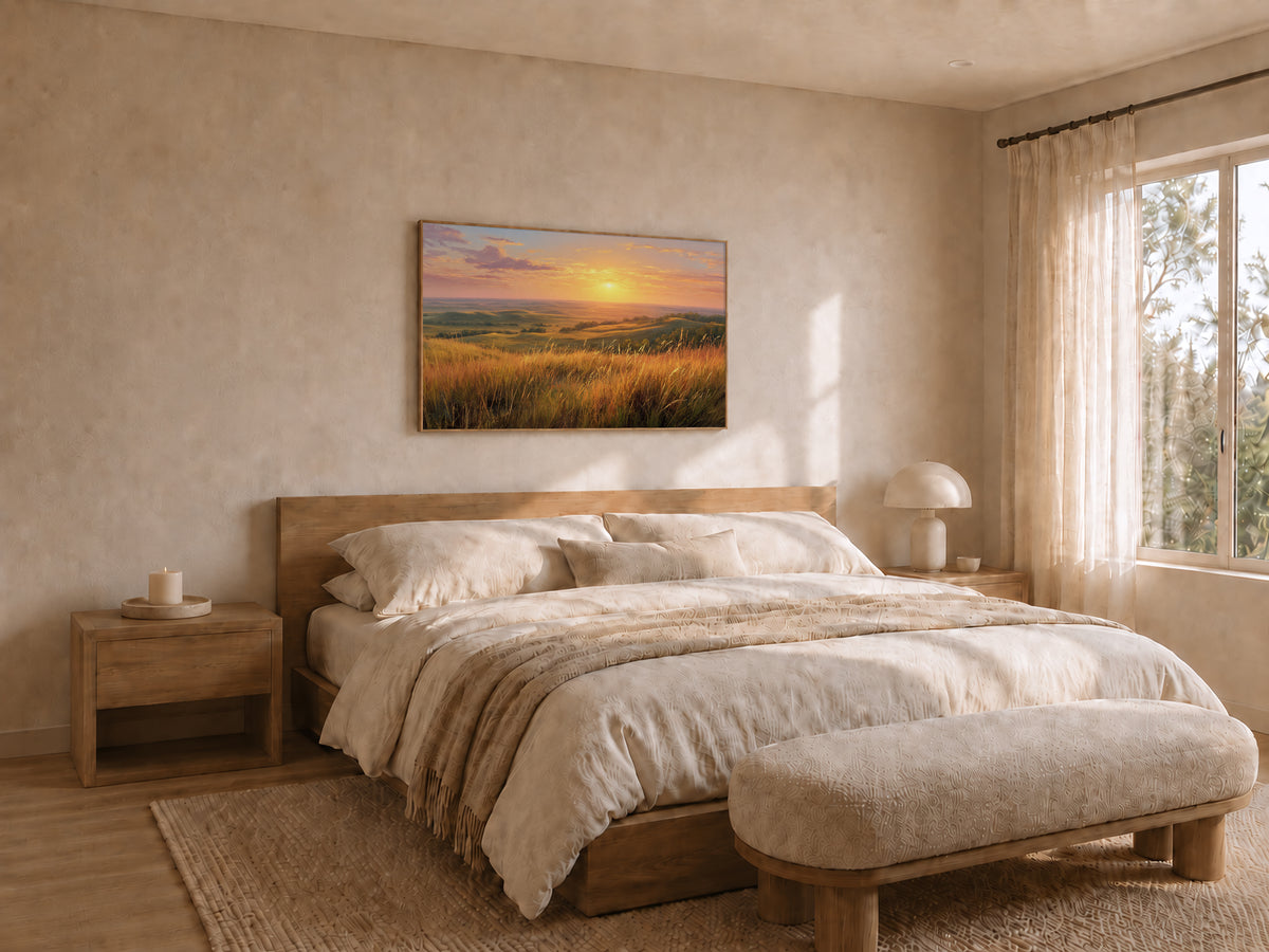 Flint Hills Summer Sunset Wall Art | Kansas Tallgrass Prairie Landscape Painting