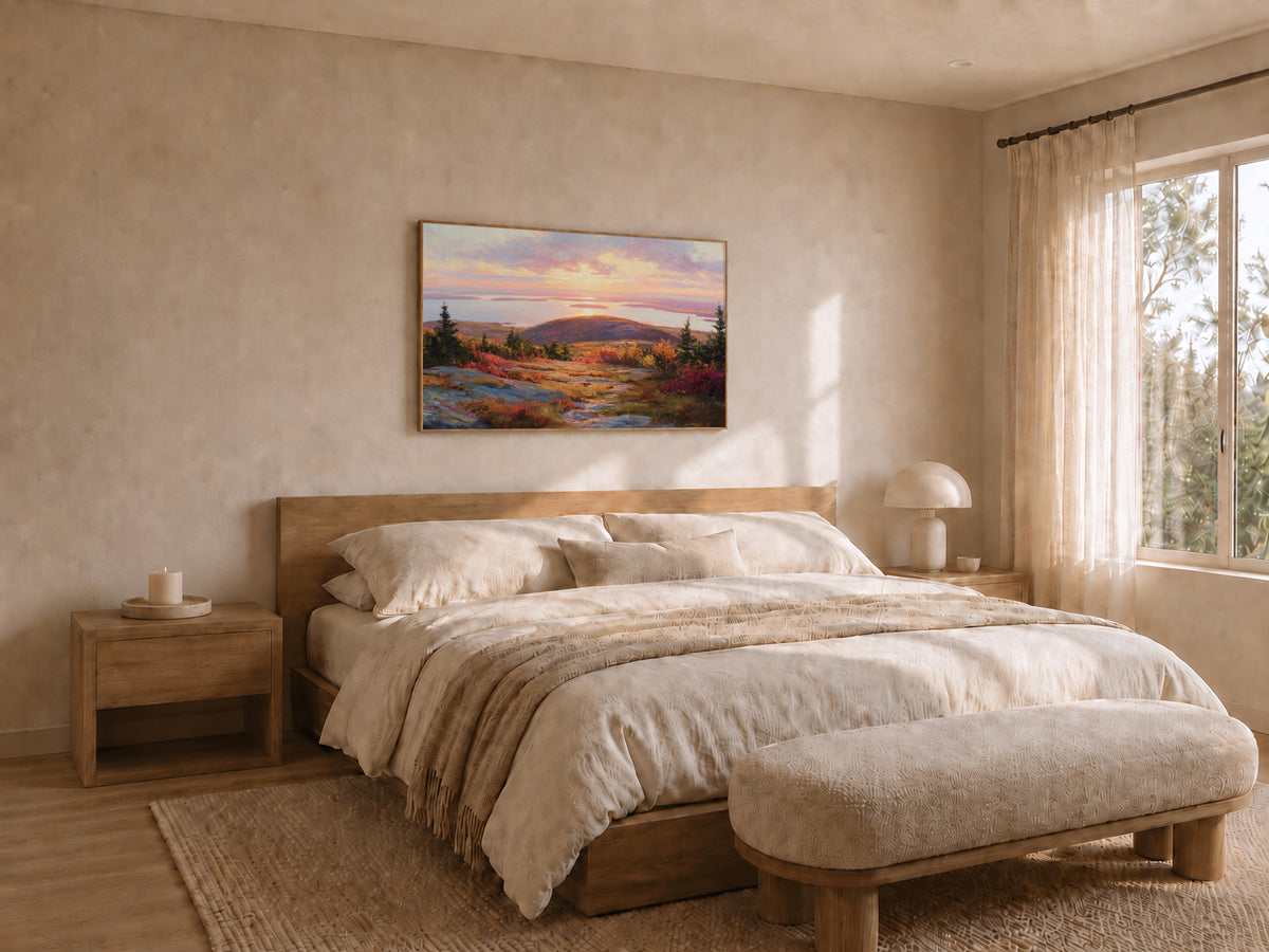 Mount Cadillac Fall Sunset Wall Art | Acadia National Park Maine Landscape Painting