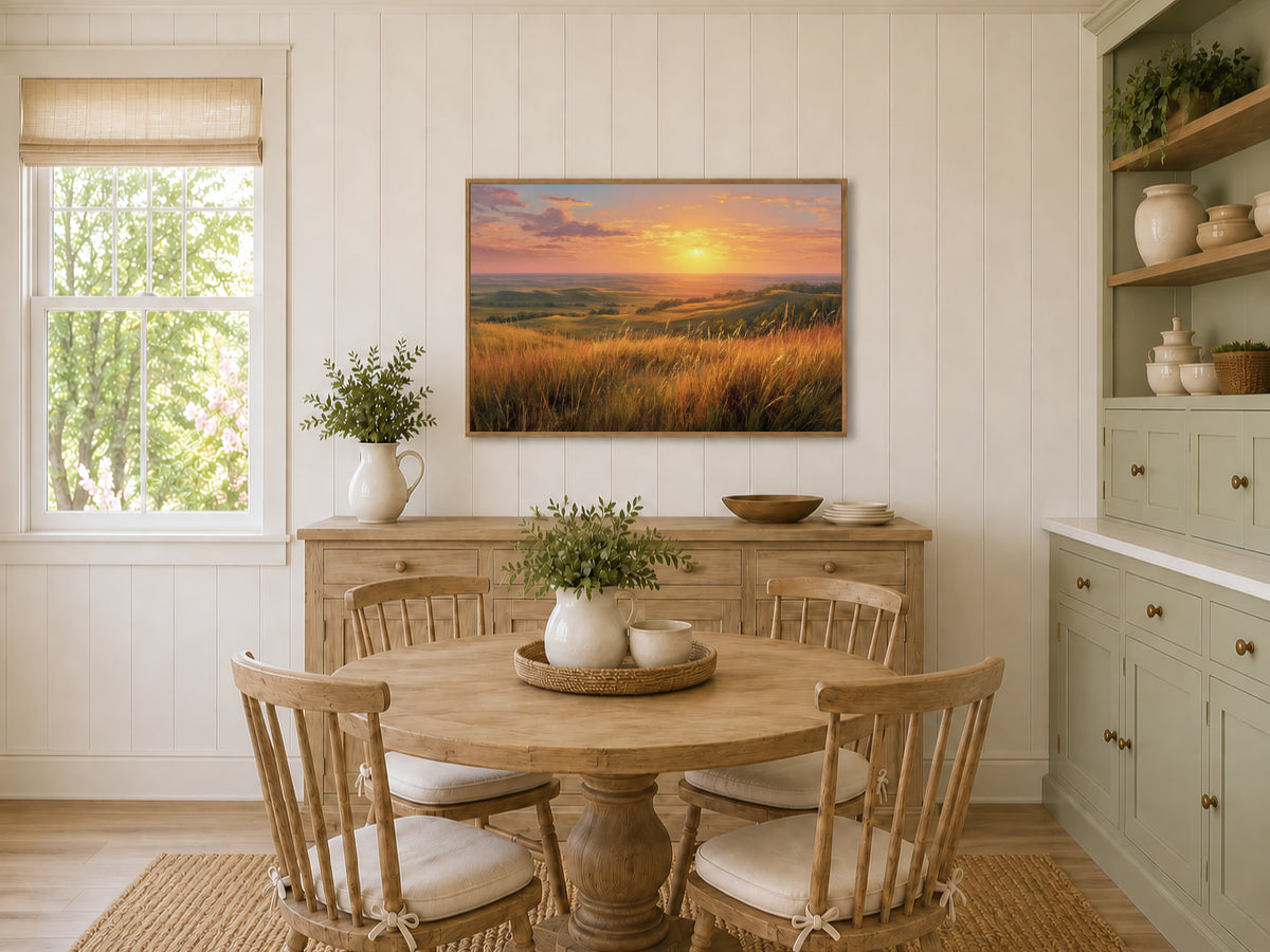 Flint Hills Summer Sunset Wall Art | Kansas Tallgrass Prairie Landscape Painting