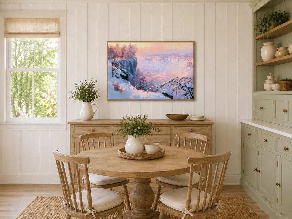 Niagara Falls Winter Sunset Wall Art | Canada New York Landscape Painting