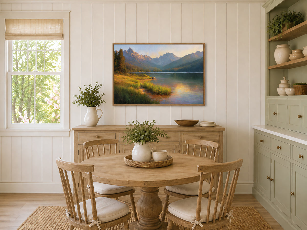 Stanley Lake Summer Sunset Wall Art | Idaho Sawtooth Mountain Landscape Painting