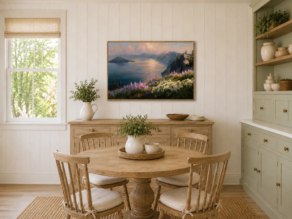 Crater Lake National Park Spring Sunrise Wall Art | Oregon Volcanic Landscape Painting