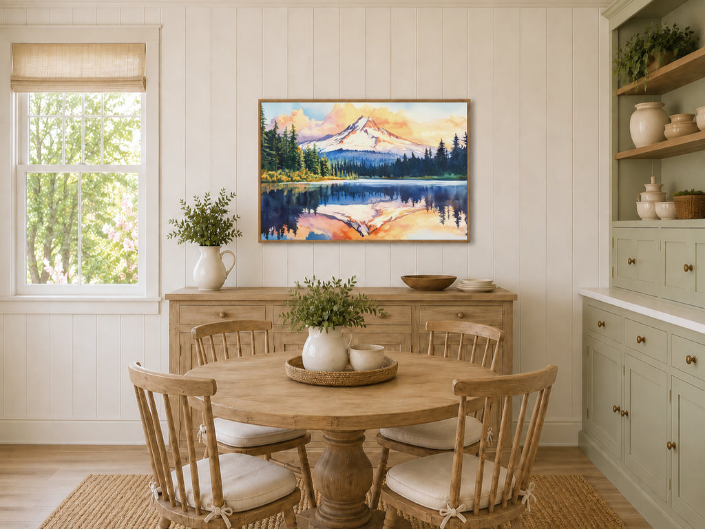 Mount Hood Summer Sunset Wall Art | Mirror Lake Oregon Lakeside Painting