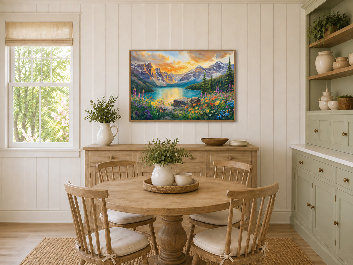 Moraine Lake Spring Sunset Wall Art | Banff National Park Canada Lakeside Painting